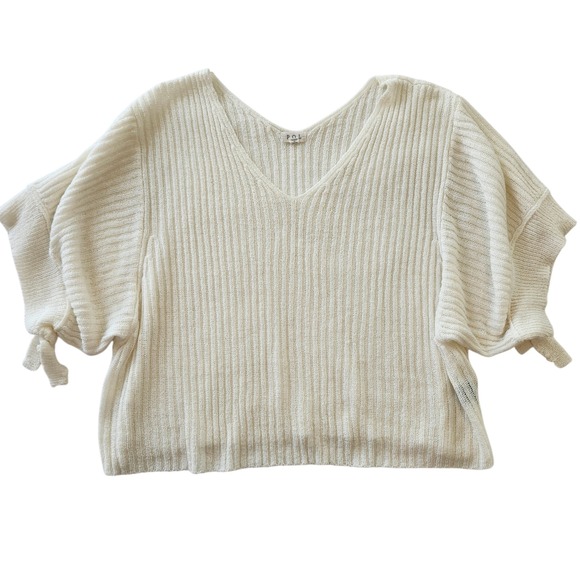POL Sweaters - POL Cream Ribbed V-Neck Dolman Sleeve knit Sweater Top Shirt Blouse Women Medium